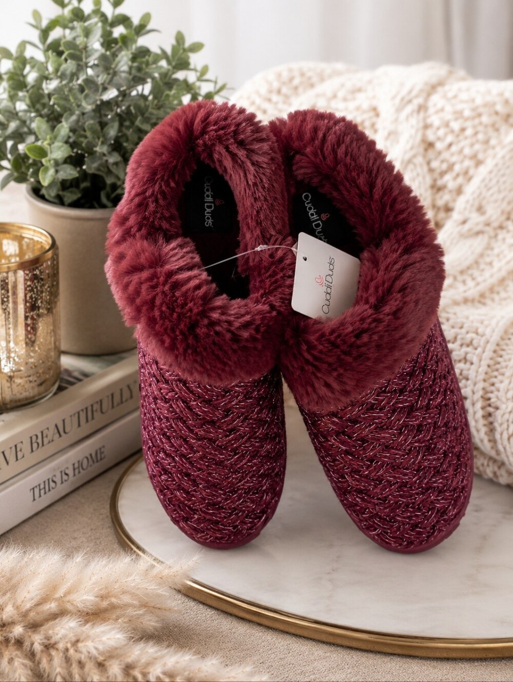 Cuddl Duds Lurex Chenille Texture Clog Slippers NWT 11-12
